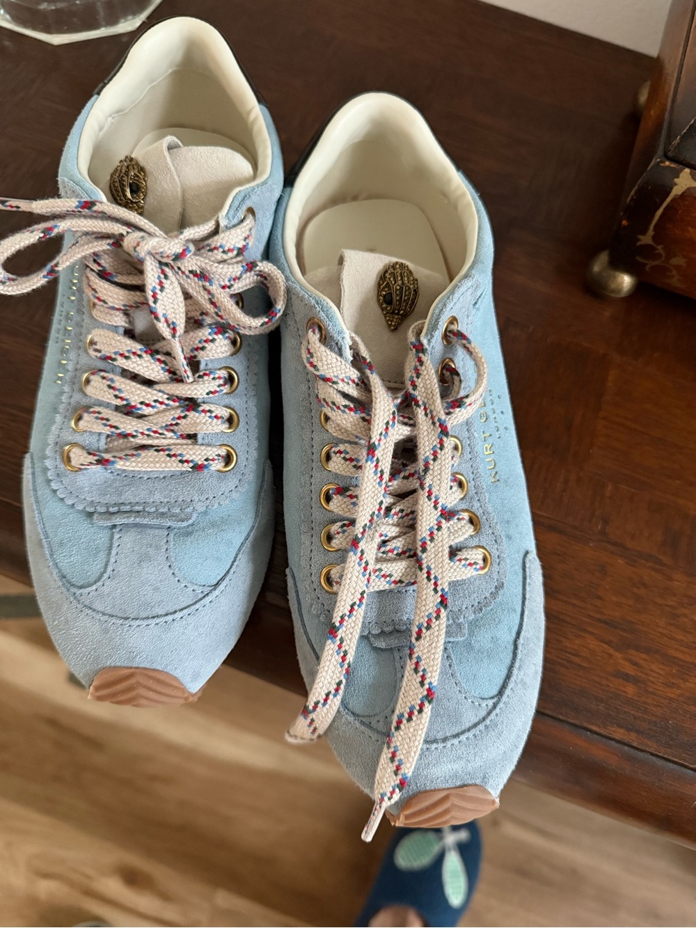 Kurt Geiger Powder Blue Suede Sneakers with Multicolor Rope Laces
